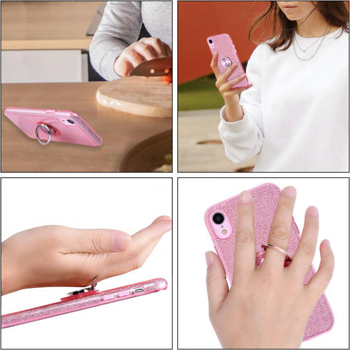 Wisdompro Case for iPhone XR - Cute Glitter Bling Sparkle Protective Case with Ring Kickstand for 6.1 Inch Apple iPhone