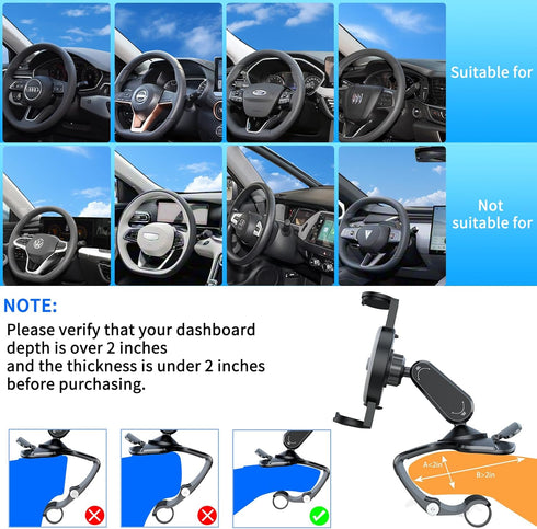 DRPHKTT 360 4-7 inches Universal Rotating Dashboard Phone Holder for Car - Spring Clip Car Phone Mount, No Adhesive No