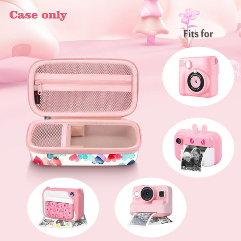 Fintie Kids Camera Case Compatible with ESOXOFFORE, MINIBEAR, Dylanto, WEEFUN and More Instant Camera for Kids Digital Video Cameras, Hard Carrying Bag with Inner Pocket, Raining Hearts