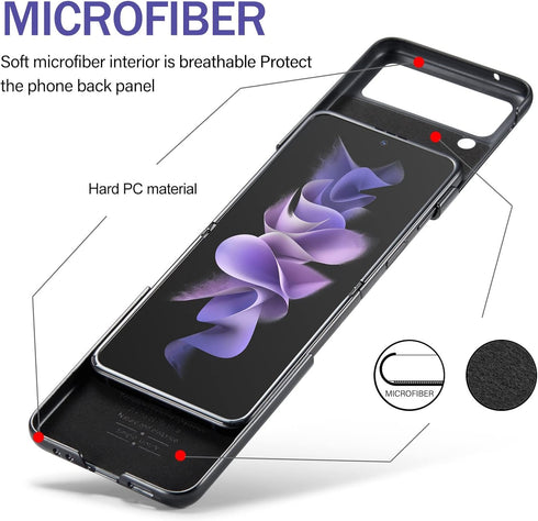 Samsung Galaxy Z Flip 3 5G Case - Galaxy Z Flip 3 Leather Phone Case with Hard Shockproof Back Cover Slim Durable