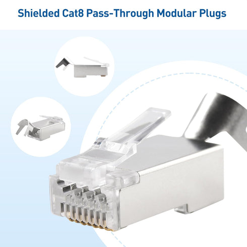 Cable Matters 20-Pack Cat8 RJ45 Pass Through Connector - 23-24AWG Shielded with Load Bar & Strain Relief
