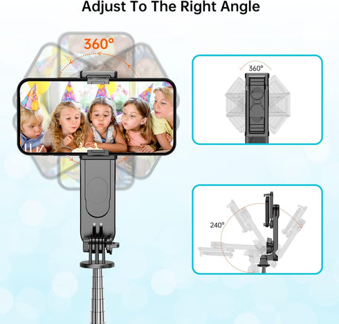 Stable Selfie Stick Tripod with Fill Light, 44 Inch Extendable Selfie Stick with Wireless Remote and Tripod Stand 360