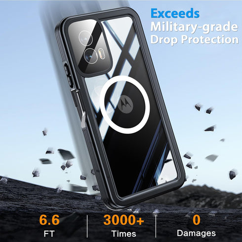Moto G Power 5G 2024 Waterproof Case, IP68 Military-Grade Shockproof Dustproof Full Body Protective Case (Black)