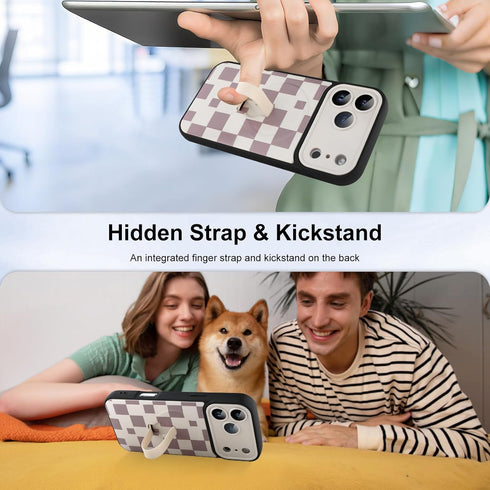 LEOMAKRON 17 for iPhone Pro Max Case with Finger Strap Kickstand,Compatible with MagSafe,Cute Checkered Checkerboard