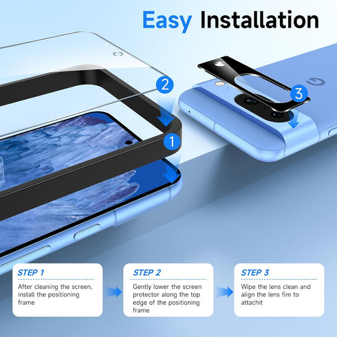3 Pack Google Pixel 8A 5G Screen Protector & Camera Lens Protector, Full Coverage, HD Photography, Rapid Adsorption,