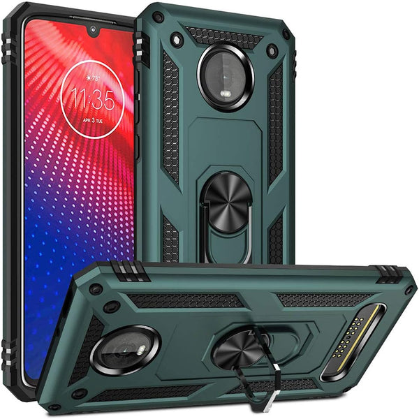 Moto Z4 Case - Military Grade Shock-Absorption Bumper Cover with Anti-Scratch Protection, Teal Ring Mount