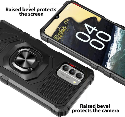 TJS Heavy Duty Phone Case for Nokia G100/Nokia C300, with Tempered Glass Protector & Magnetic Kickstand (Green)