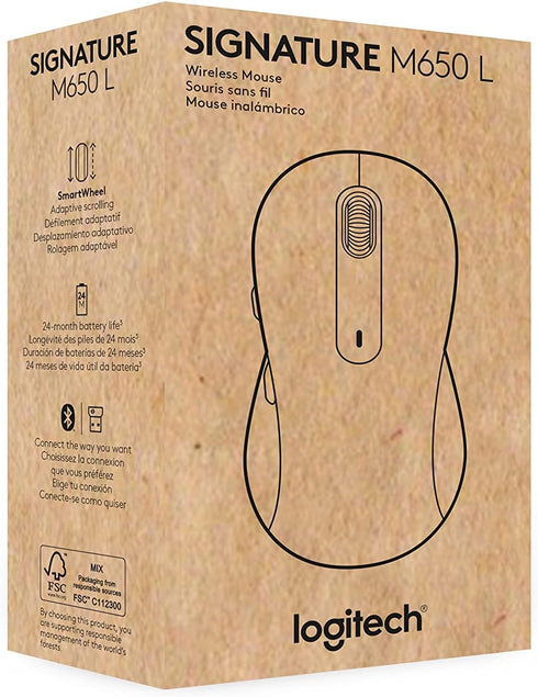 Logitech Signature M650 L Full Size Wireless Mouse for Large Hands, 2-Year Battery, Silent Clicks, Bluetooth, Black