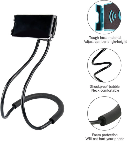 011 Neck Cell Desk Bed, Bike and Motorcycle Mount - Lazy Bracket Mobile Phone Stand Holder (Black)