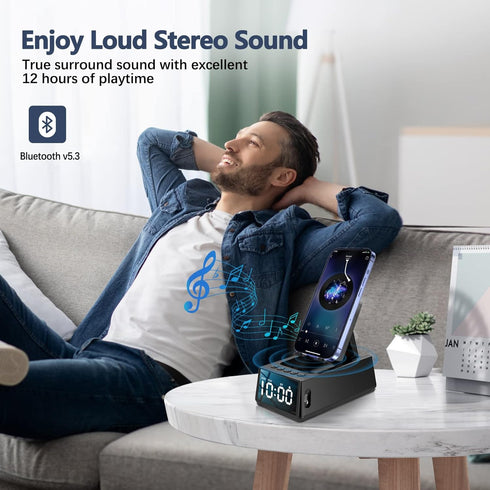 Adjustable Phone Stand with Built-in Bluetooth Speaker, Portable Non-Slip Base, Unique Tech Gifts for Home and Outdoor
