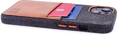 Dockem 13 2 M2F 6.1" Fabric Card Case for iPhone with Built-in Metal Plate for Magnetic Mounting, Stitched-on Genuine