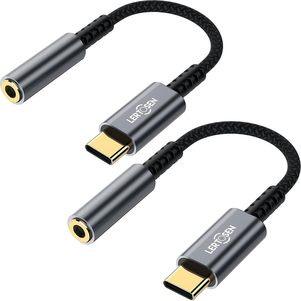USB Type C to 3.5mm Female Headphone Jack Adapter, 2-Pack USB C to Aux Audio Dongle for iPhone and Galaxy