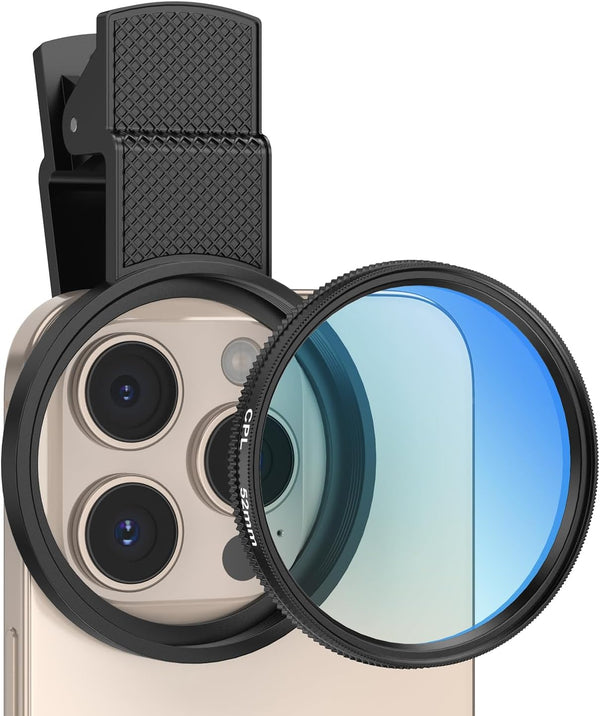 AMIR 52MM Clip-on CPL Phone Camera Lens Filter, Circular Polarizer Filter, Phone Lens