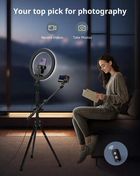 UBeesize 12" Selfie Ring Light with Stand and Overhead Phone Mount, 62" Tripod for Video Recording