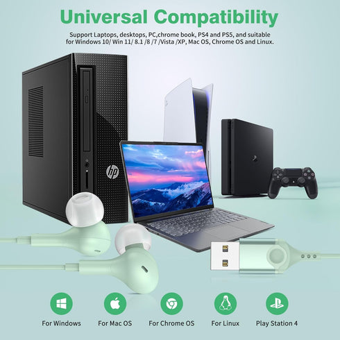 Computer Headphones USB Headset with Microphone for PC, PS5, PS4, Laptop, 7.5FT Cord, Magnetic in-Ear Earbuds with