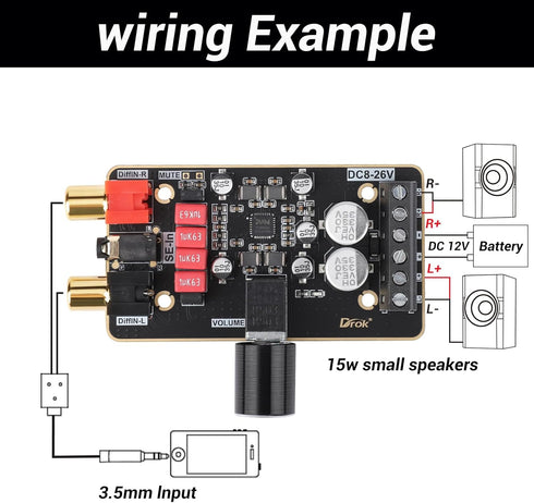 DROK 12V Amplifier Board, 15W+15W Dual Channel Audio Amplifier, PAM8620 Digital Stereo Amp Module