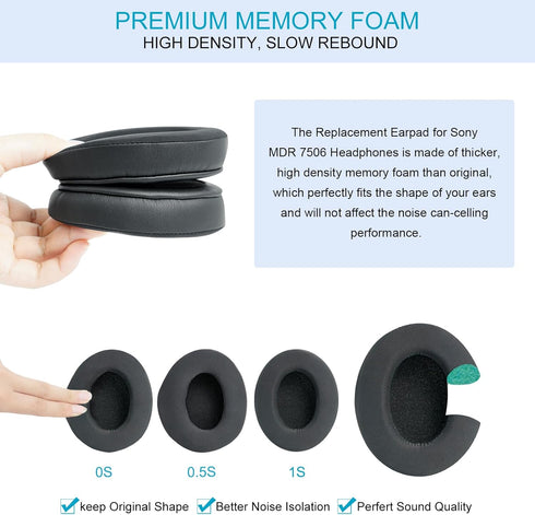 GVOEARS Cooling Gel Ear Pads for Sony MDR 7506, V6, V7, CD900ST - Noise-Isolating Memory Foam & Premium Leather (Black)
