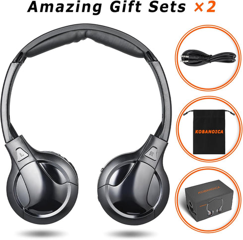 Infrared Headphones for Car DVD - Universal 2 Channel IR Headphones, On-Ear Wireless (2 Pack)