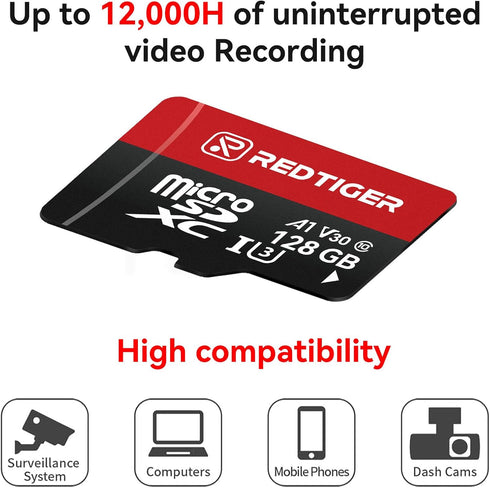 REDTIGER High Speed 128GB Micro SD Card with Adapter, microSDXC UHS-I Class 10, Support for 4K Video