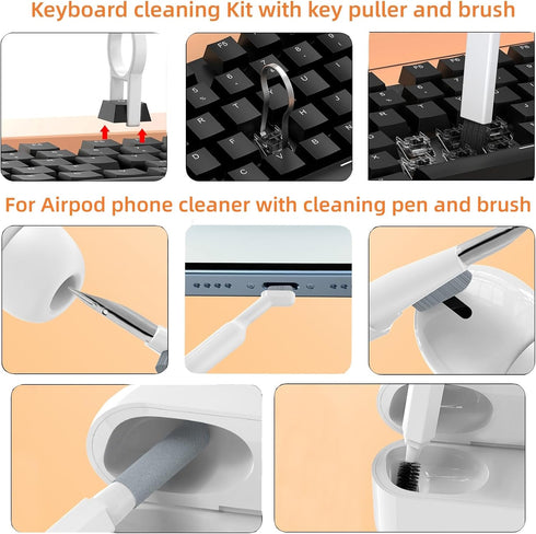 Laptop Phone Screen Cleaner Kit, Computer Keyboard Cleaning Kit, 20 in 1 Electronic Cleaning Kit with Brush Spray for Airpods, Earbud, iPad, iPhone, Camera, Computer Cleaner (White)