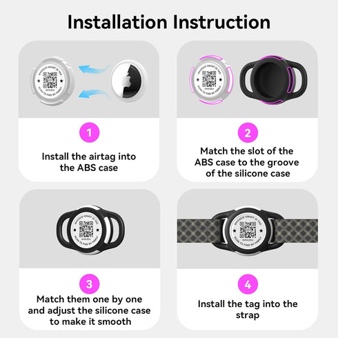 QR Code Airtag Holder - Waterproof Full Body Protection Anti-Lost Case for Dog, Cat, Collar, Backpack (Black, Small)