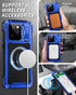 Lanhiem for iPhone 14 Pro Max Metal Case, Built-in Camera Kickstand & Tempered Glass Screen Protector, Blue