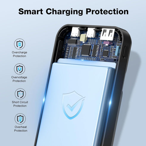 10000mAh Portable Charger with Built-in Cable, PD 22.5W Fast Charging Battery Pack