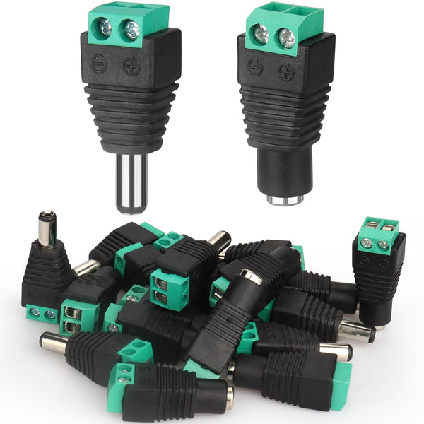 12V DC Adapter Plug 5.5mm x 2.1mm, 10 Pair (10 Male + 10 Female) DC Power Connector for LED Strip CCTV