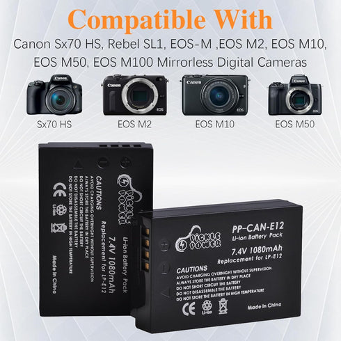 Pickle Power LP-E12 Battery and LED Dual USB Charger for Canon PowerShot SX70 HS, EOS M M2 M10 M50 M100 M200, M50 Mark II, Rebel SL1 Digital Camera