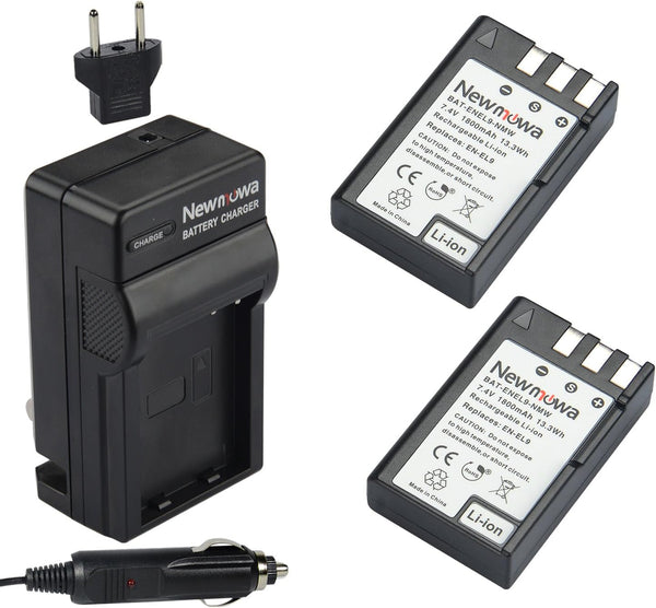 Newmowa EN-EL9/EN-EL9a Replacement Battery and Charger Kit for Nikon D40, D40X, D60, D3000, D5000, 2-Pack
