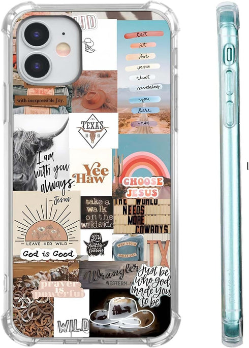Jesus and Cowboy Case for iPhone 11, Christian Quotes and Western Collage Trendy TPU Bumper for Men Women