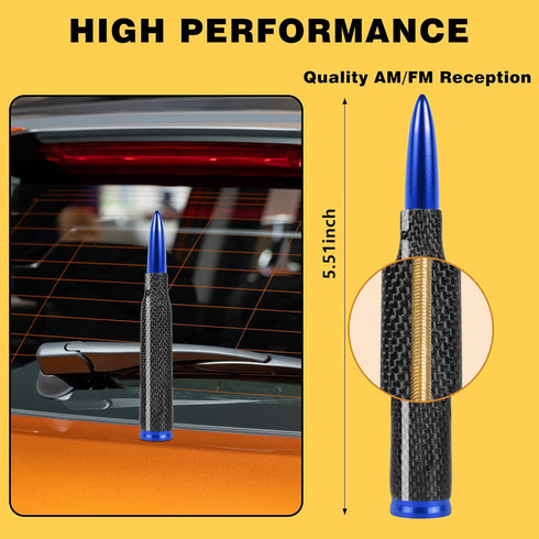 Universal Carbon Fiber 50 Cal Bullet Antenna, Fits Chevy GMC Ford Jeep Dodge Toyota, 5.5" AM/FM Radio