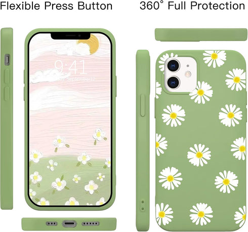 JOYLAND Mustard Green Soft Liquid Silicone Rubber Lovely Flower Daisy Phone Case Cover for iPhone 7/8/SE 2020 with Microfiber Linin Flowers Floral Case for iPhone 7/8/SE 2020