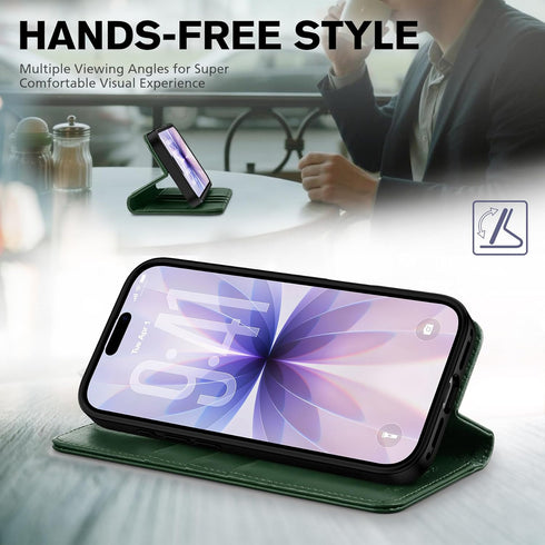 TUCCH 17 (6.3") 2025, 3 Wallet Case for iPhone Credit Card Holders, RFID Blocking, Stand, PU Leather, Shockproof TPU