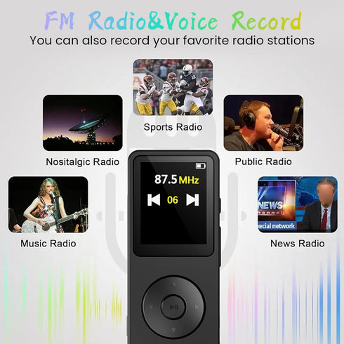 LAISANIM MP3 5.4 2.4 Inch Player with Bluetooth HiFi Sound, Screen Portable Music Player with FM, Voice Recorder, E