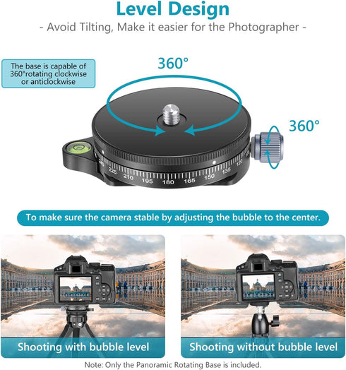 Neewer Panoramic Panning Base with Style Plate, 3/8-inch Screw Aluminum Alloy Panorama Ball Tripod Head, Load Capacity
