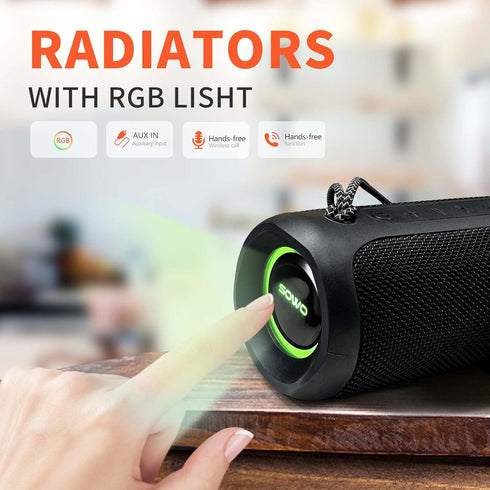Portable Wireless Bluetooth Speaker, IPX7 Waterproof, 25W Loud Stereo Sound, Built-in Mic, 16H Playtime with Lights