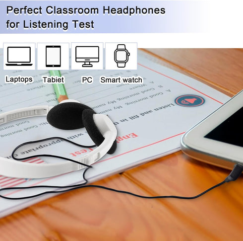 Yunsailing 30 Pack Class Set Headphones for Kids, On Ear Bulk Classroom Headsets with 3.5 mm Jack for Children, Boys,