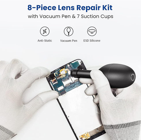 Lens Sucker Kit 8-in-1 with 7 Interchangeable Suction Cups, Strong Suction Manual Vacuum Suction Pen Lens Puller for