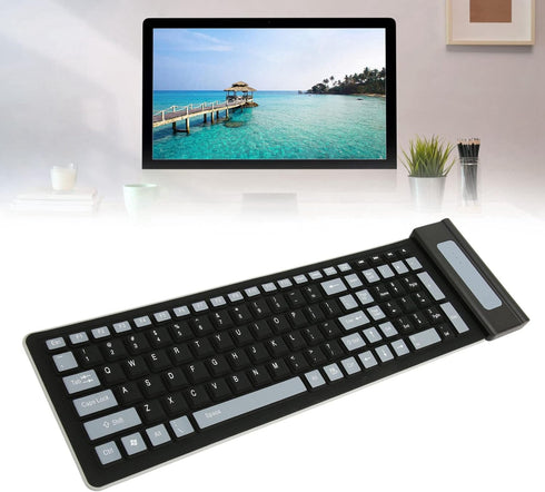 Silicone Keyboard, Foldable Soft Waterproof Rollup Keyboard for PC Laptop Notebook, 103 Keys, Mute Typing, Lightweight