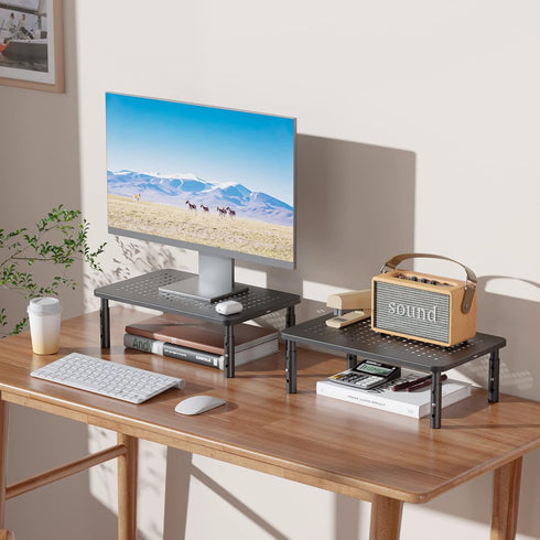 WALI Monitor Risers for 2 Monitors, Dual Monitor Riser, Laptop Riser for Desk, Adjustable Underneath Storage, Black