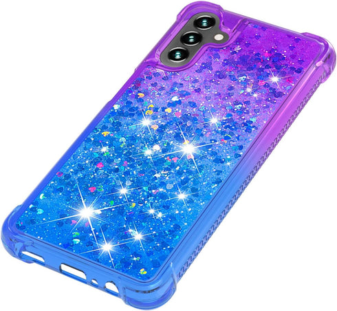 Samsung Galaxy A13 5G Case with Tempered Glass Screen Protector, Glitter Bling Flowing Liquid Soft TPU Case