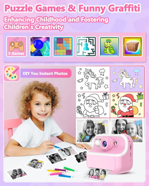 TKECWOB 3-12, 1080P 4 5 6 7 8 9 10 3 32GB Kids Camera Instant Print, Christmas Birthday Gifts for Kids Instant Print