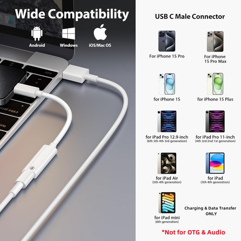 USB C to Lightning Adapter for iPhone 15 Pro Max, COOYA PD Fast Charging Adapter for iPhone 15 Series, MFi Certified