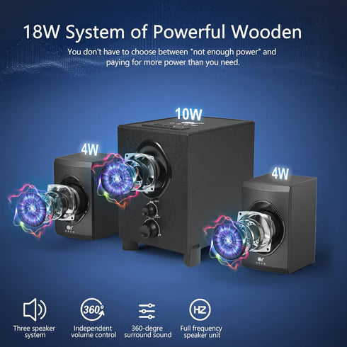 OROW Bluetooth Computer Speakers with Subwoofer, 18W Wireless PC Speakers, Support SD, USB, AUX, Bluetooth