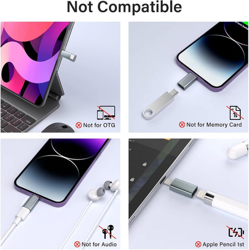 USB C to Lightning Adapter, 4 Pack, 1.8-2.2A 15W Fast Charging, Data Sync for iPhone/iPad, Anti-Lost Loop