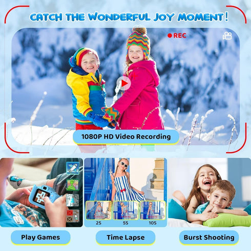 Kids Camera, Upgrade HD Digital Camera for Toddlers, 32GB SD Card & Silicone Cover (Blue)