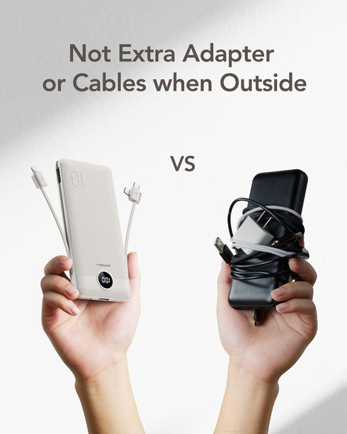 VEGER Portable Charger for iPhone, 10000mAh Slim Fast Charging USB C Power Bank with Built-in Cables