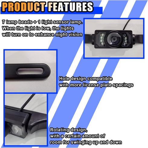 KITUREK 8-Light (LP3-8 Car License Plate Backup Camera, Wide-Angle Night Vision LED Camera, Infrared Vehicle Camera