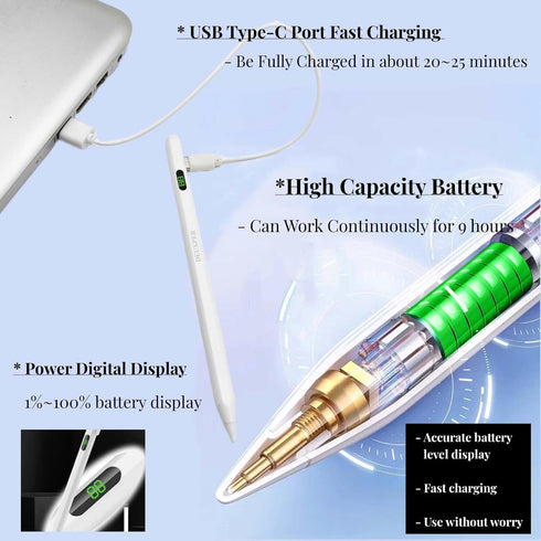Stylus Pen for iPad, Digital Pen with Fast Charge, Tilt Sensitive & Palm Rejection, Compatible with iPad Models